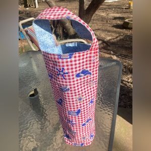 Handmade Western Wine Bottle Gift Bag Red and White Gingham W/Blue Lining OOAK